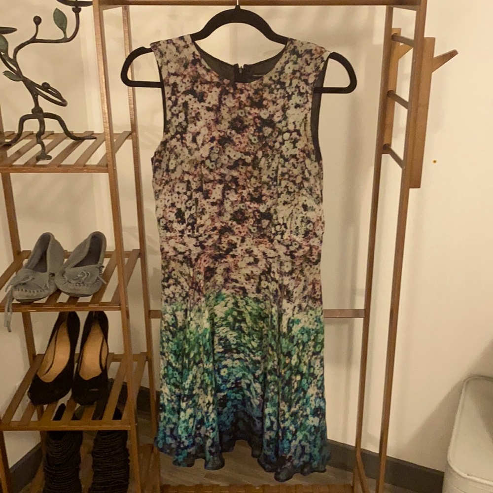French connection pink and blue floral knee length dress